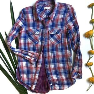 Treasure & Bond small blue/light red flannel